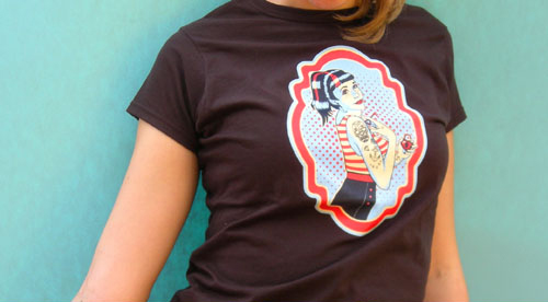 Cross My Heart sailor girl brown custom t-shirt design by Anne Cobai