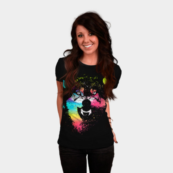 Technicolor Wolf T-shirt Design by clingcling woman