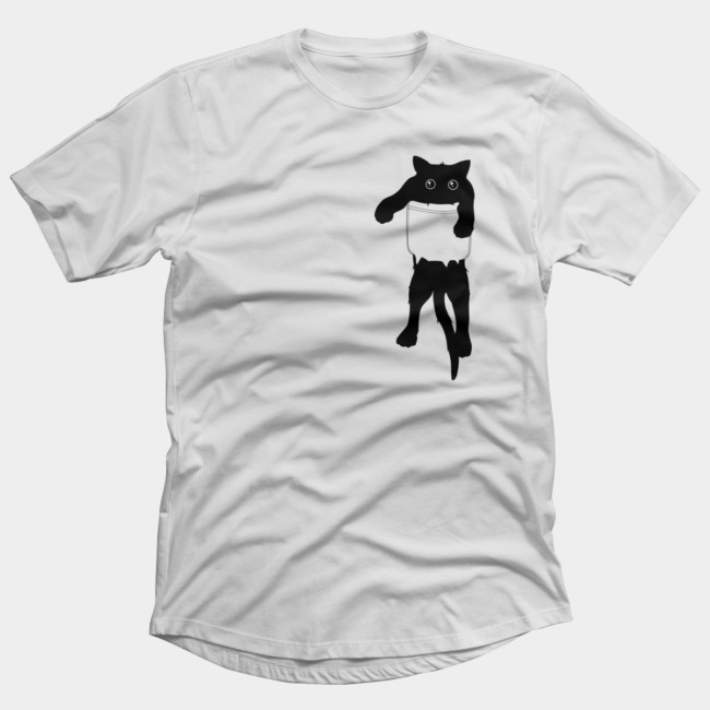 Hang loose black cat pocket art T-shirt Design by tobiasfonseca tee
