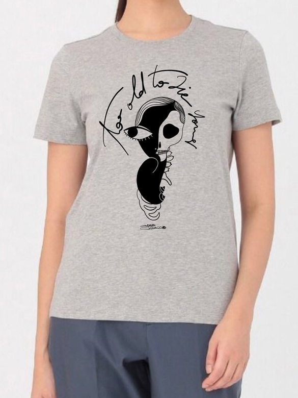 Serigraphy of a skeletton woman, t-shirt design by CarlottaInk