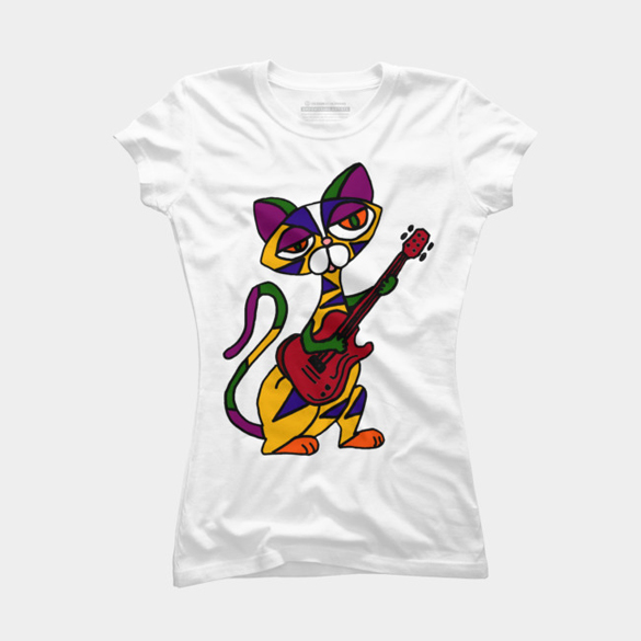 Colorful Cool Cat Playing Electric Guitar t-shirt design
