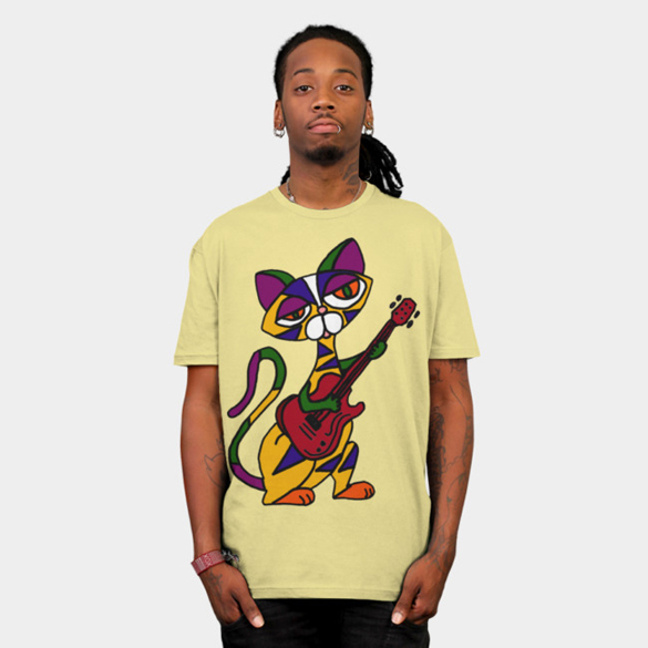 Colorful Cool Cat Playing Electric Guitar t-shirt design
