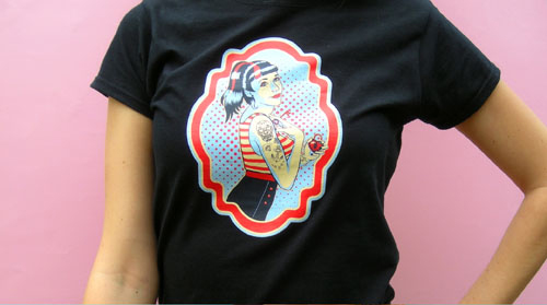 Cross My Heart sailor girl black custom t-shirt design by Anne Cobai