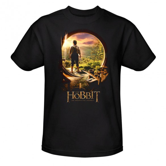 The Hobbit An Unexpected Journey Bilbo Baggins Through the Door Black Tee official t-shirt design