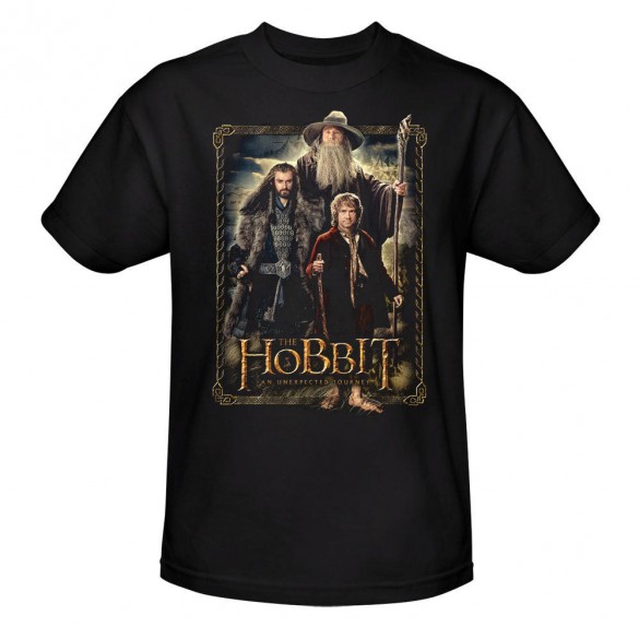 The Hobbit An Unexpected Journey Bilbo, Gandalf and Thorin Black Tee official t-shirt design
