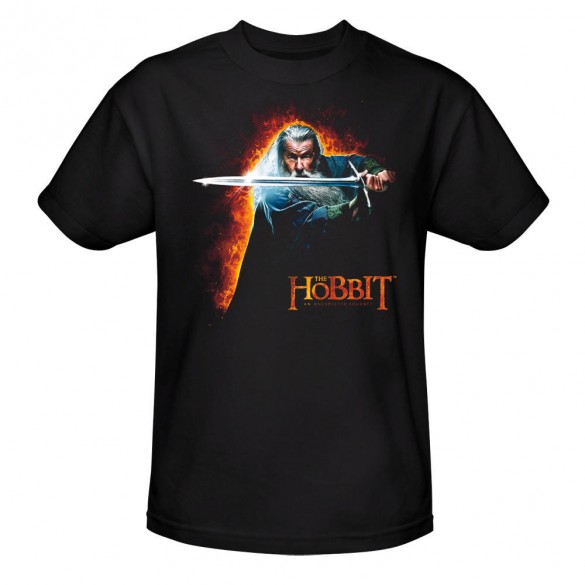 The Hobbit An Unexpected Journey Gandalf with Sword Black Tee official t-shirt design