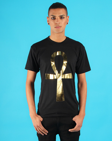 Egyptian Ankh t-shirt design in black with gold foil boy