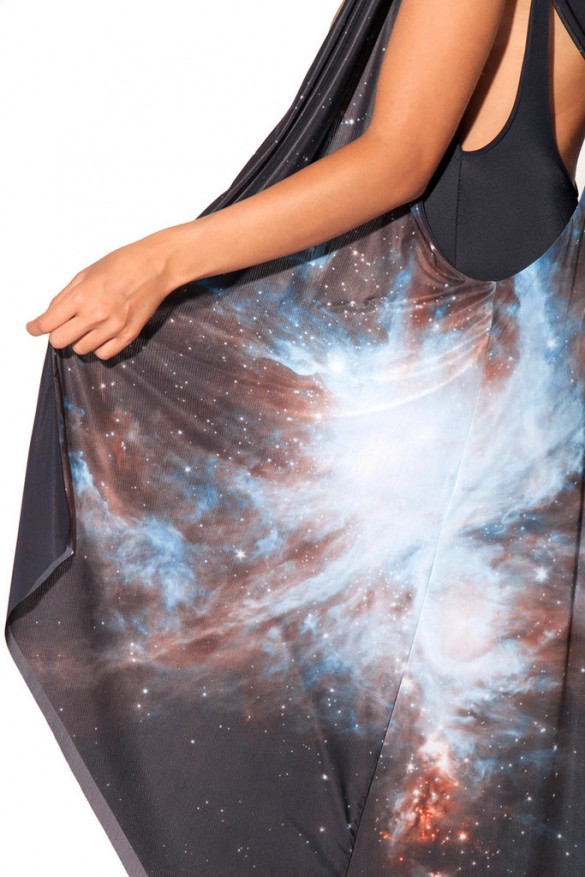 Galaxy Black Hooded Cape design from blackmilkclothing close up
