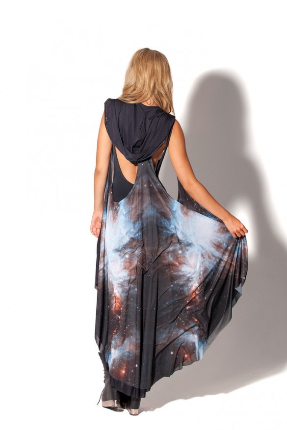Galaxy Black Hooded Cape design from blackmilkclothing front