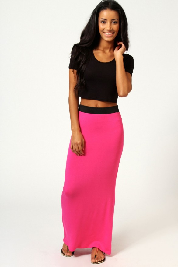 Helena Contrast Waistband Jersey Maxi Skirt pink