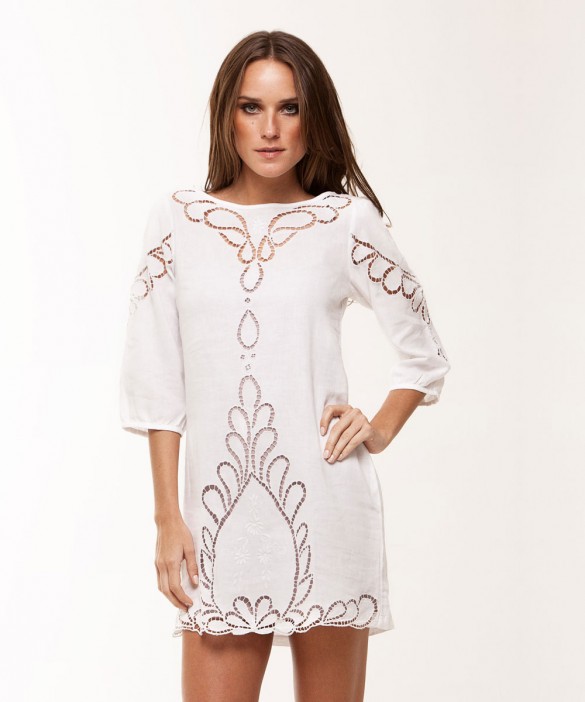 Solid White Jessey Linen Dress Front