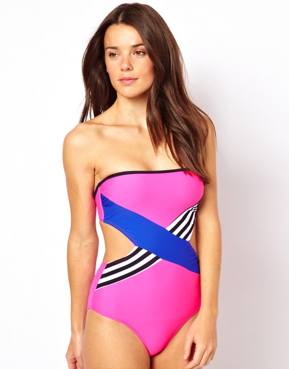 River Island Neon Pink Chevron Bandeau Swimsuit 2