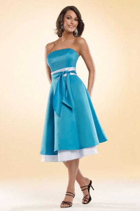 STRAPLESS A-LINE WITH ZIPPER BACK SATIN BRIDESMAID DRESS