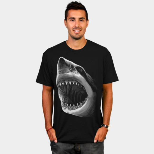 Great White Shark Attack T-shirt Design by pirrokoci man