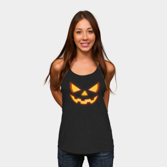 Scary Halloween Horror Pumpkin Face T-shirt Design by badbugs woman t-shirt