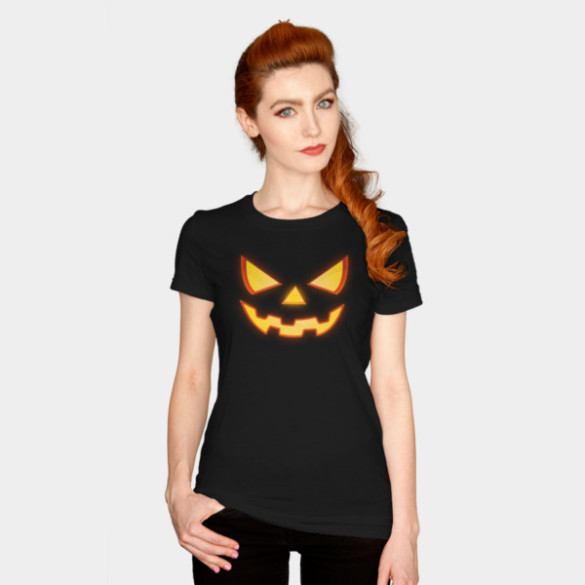 Scary Halloween Horror Pumpkin Face T-shirt Design by badbugs woman tee
