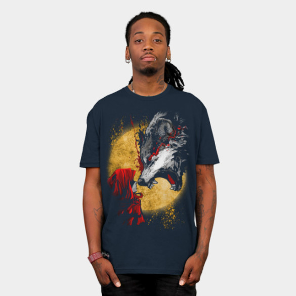 Red and Wolf T-shirt Design by artofkaan man