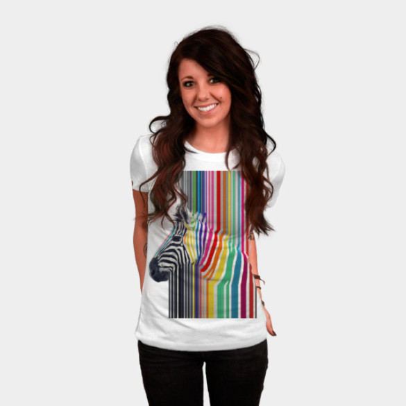 Awesome trendy colourful vibrant stripes zebra T-shirt Design by InovArts woman