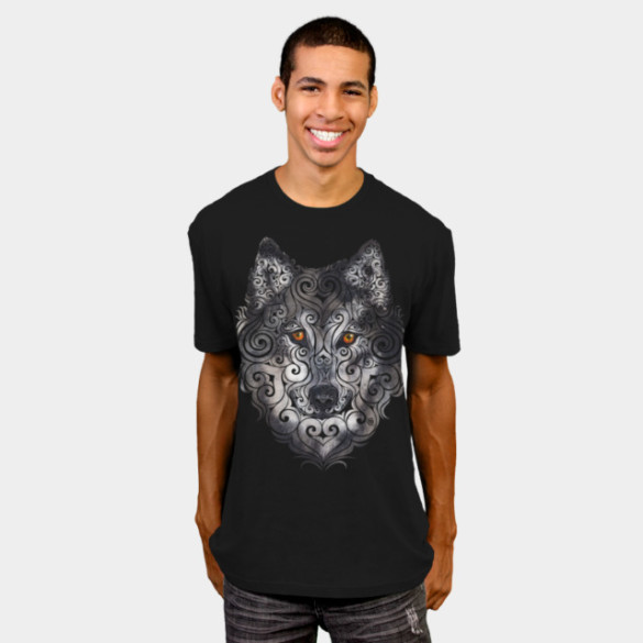 Swirly Wolf T-shirt Design by VectorInk man