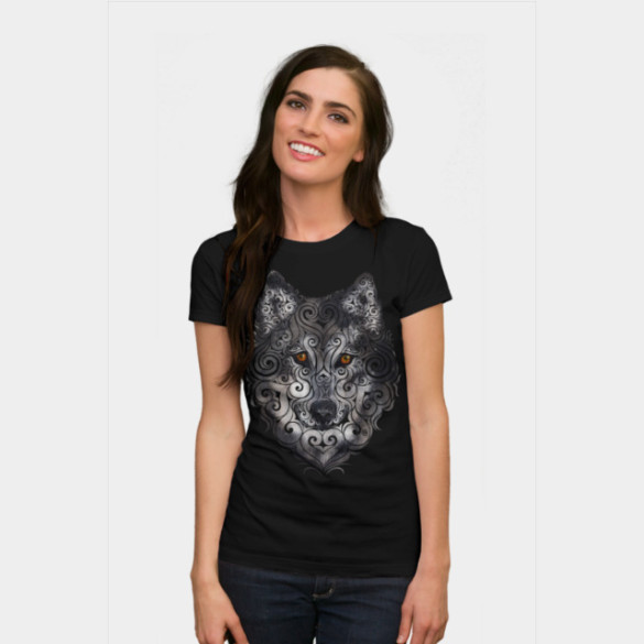 Swirly Wolf T-shirt Design by VectorInk woman