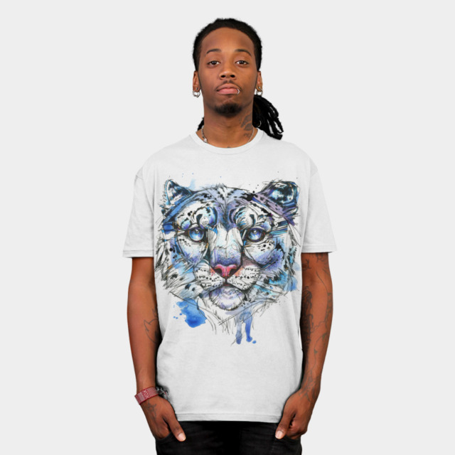 Icy Snow Leopard T-shirt Design by AbbyDiamond man
