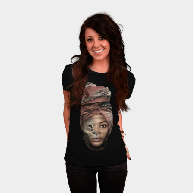 African Lion Girl T-shirt Design by MultimediaOne woman