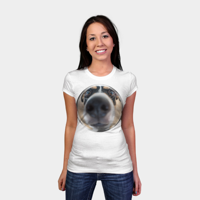 Dog in bubble T-shirt Design by elbi woman