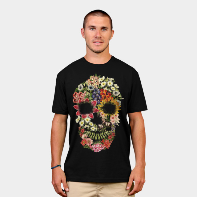 Floral Skull Vintage Black T-shirt by tobiasfonseca man