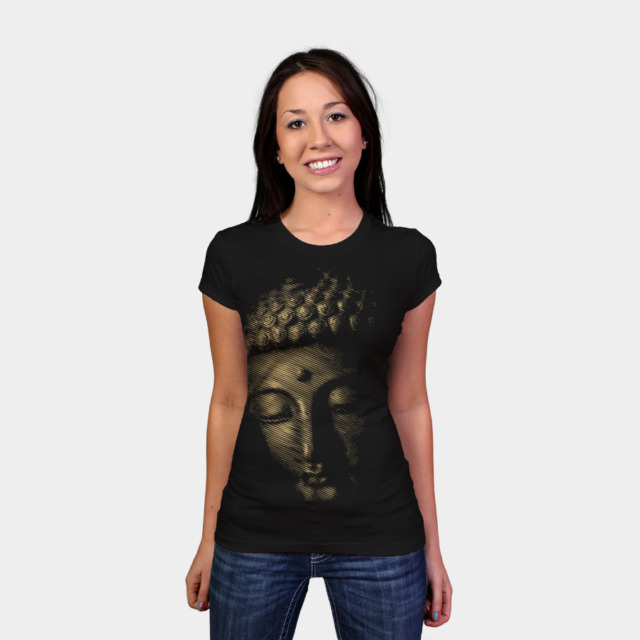 Halftone Buddha Face T-shirt Design by trashscan woman