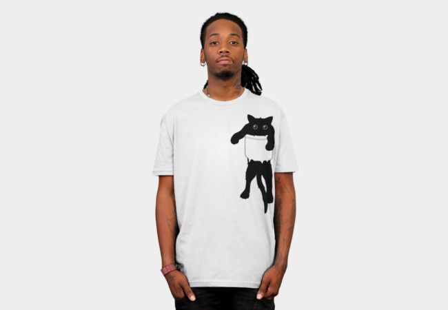 Hang loose black cat pocket art T-shirt Design by happycolor man