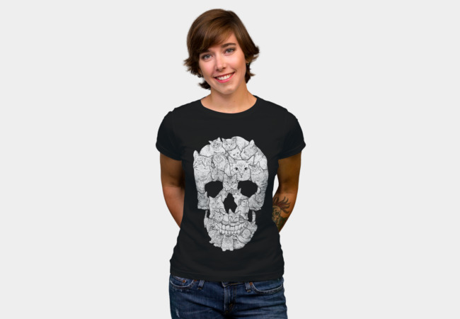 Sketchy Cat Skull T-shirt Design by Dinny woman