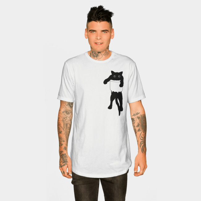 Hang loose black cat pocket art T-shirt Design by tobiasfonseca man