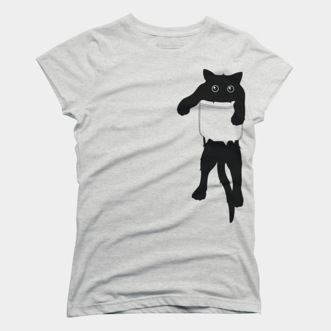 Hang loose black cat pocket art T-shirt Design by happycolours woman tee