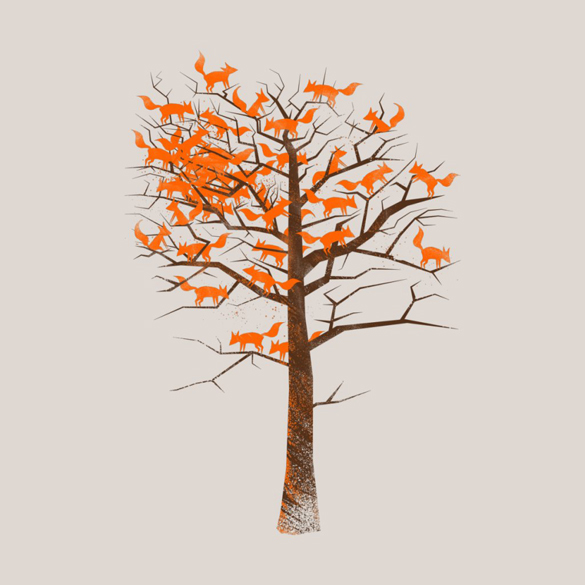 "Blazing Fox Tree" t-shirt design by 38Sunsets