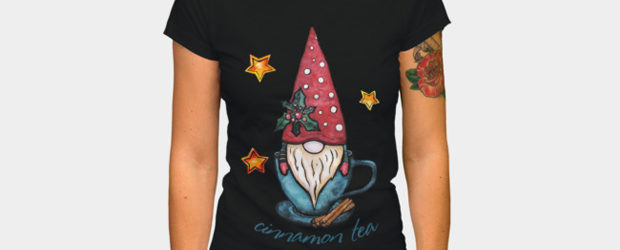 Christmas gnome in the blue cup, Cinnamon tea t-shirt design