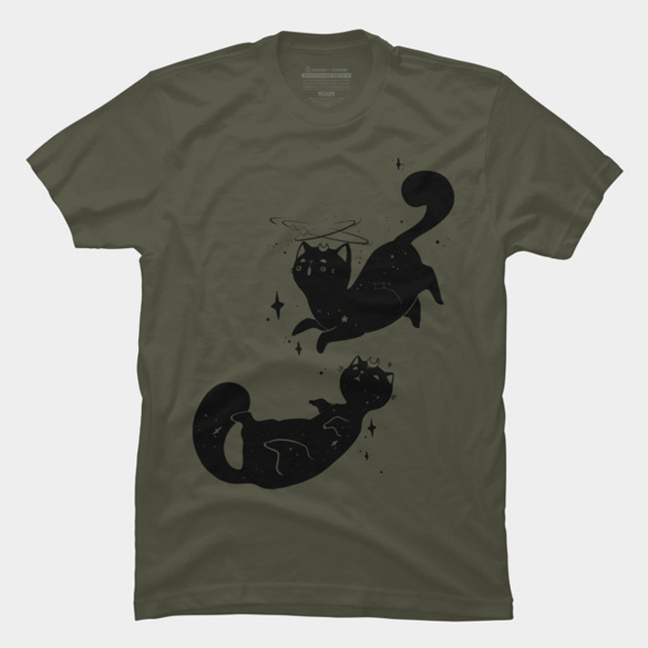 Kawaii Cute Black Cats In Space T-shirt Design