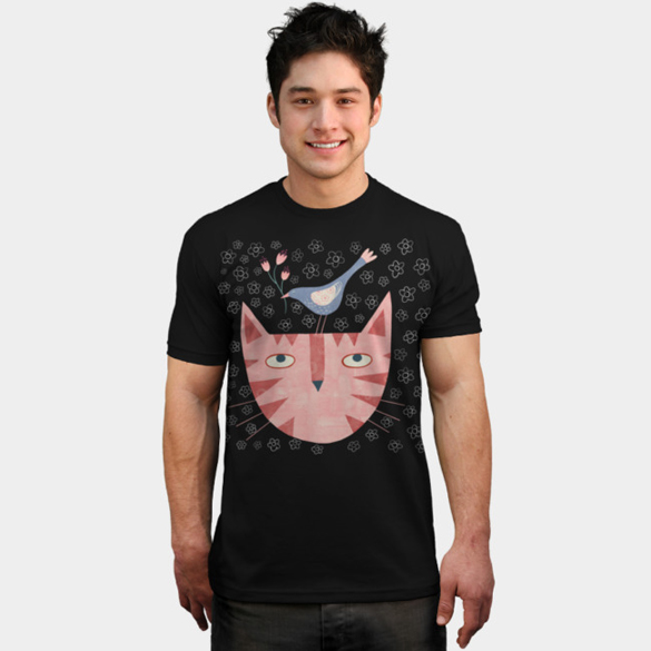 Cat Bird Flower t-shirt design
