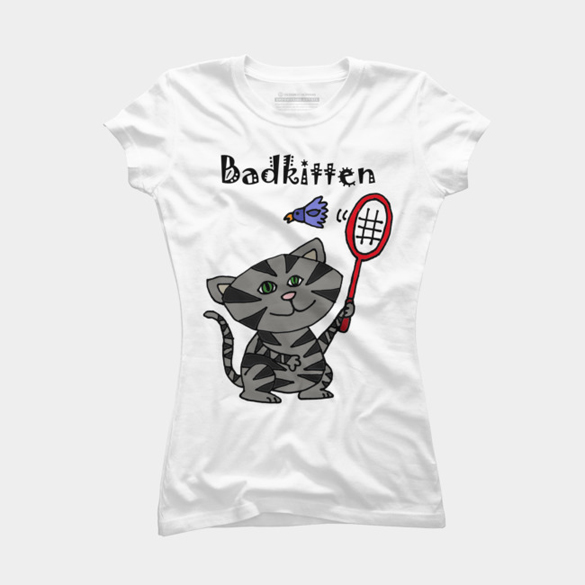 Cool Funny Bad Kitten Playing Badminton t-shirt design