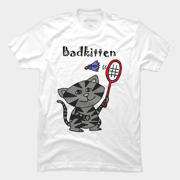 Cool Funny Bad Kitten Playing Badminton t-shirt design