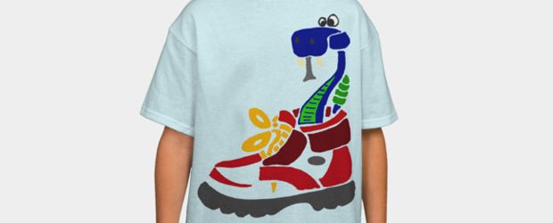 Funky Snake in Hiking Boot t-shirt design