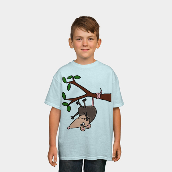 Funny Possum Hanging from Tree Cartoon t-shirt design