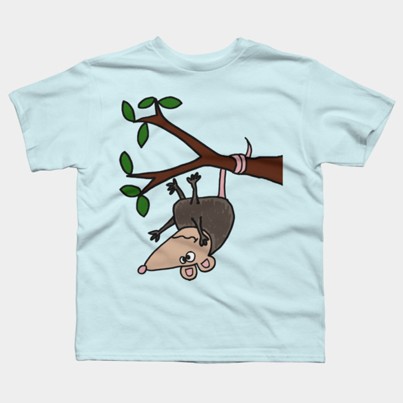 Funny Possum Hanging from Tree Cartoon t-shirt design