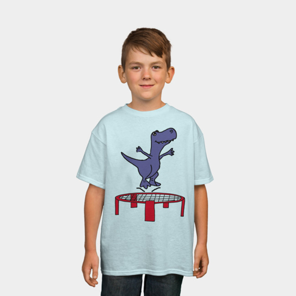 T-rex Dinosaur Jumping on Trampoline t-shirt design - Fancy T-shirts