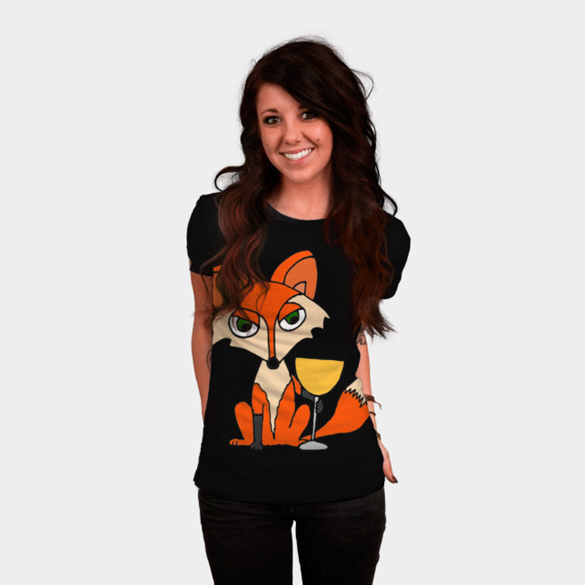 Cool Foxy Fox Drinking White Wine t-shirt design