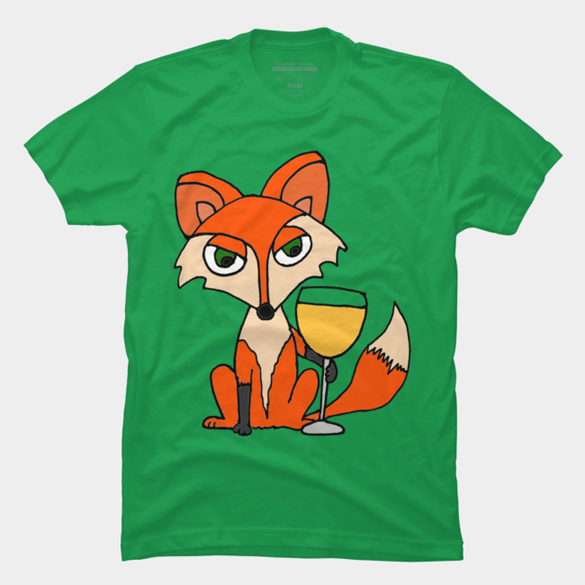 Cool Foxy Fox Drinking White Wine t-shirt design