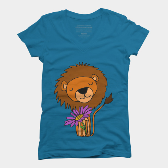 Lion with Purple Daisy Flower Cartoon t-shirt design