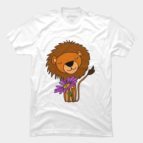 Lion with Purple Daisy Flower Cartoon t-shirt design