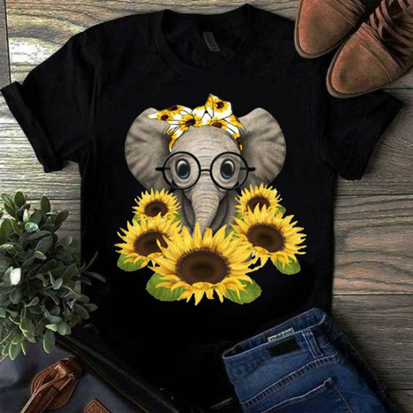 Cute Elephant and Sunflowers t-shirt design