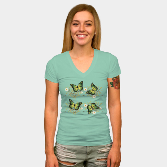 Four green butterflies t-shirt design