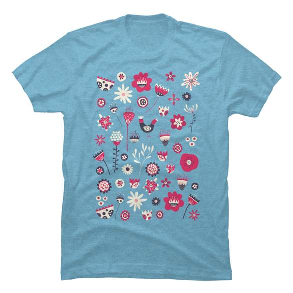 Scandi Birds and Flowers t-shirt design